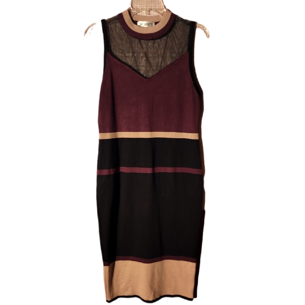 NWOT Say What? Colorblock Sheer Neckline Knit Dress Size Medium
